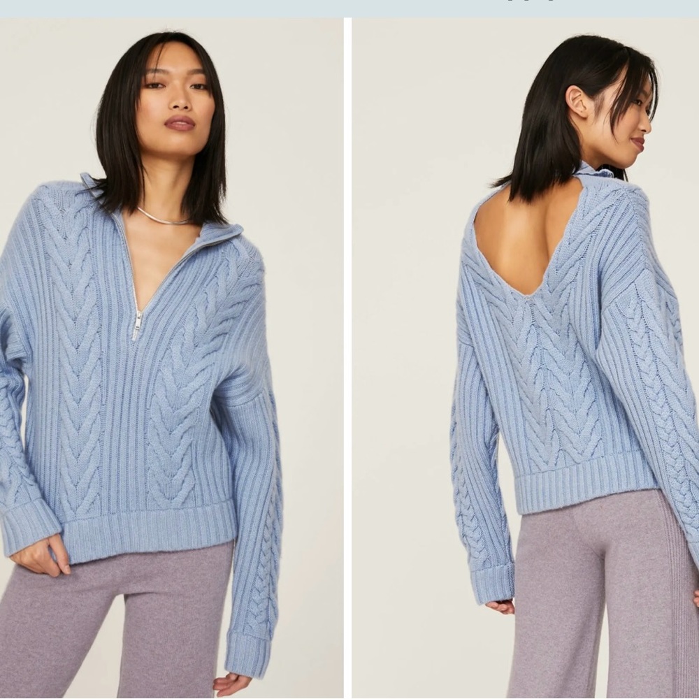 NAADAM $550 cashmere and wool Light Blue Cable Knit Sweater